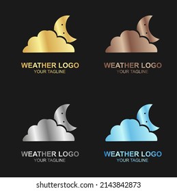 Vector set of luxury golden cloud and moon logo on black background, and also in color, silver, bronze and diamond