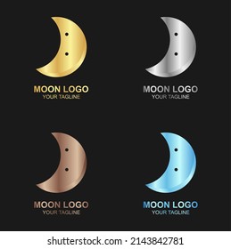 Vector set of luxury golden crescent moon logo on black background, and also in color, silver, bronze and diamond