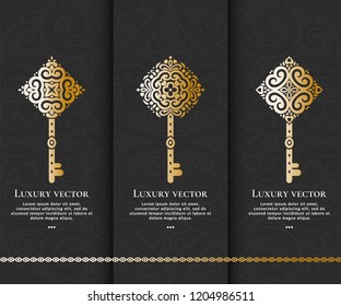Vector set of luxury golden keys. Elegant, classic elements. Can be used for jewelry, beauty and fashion industry. Great for logo, monogram, invitation, flyer, menu, brochure, background, or any idea.