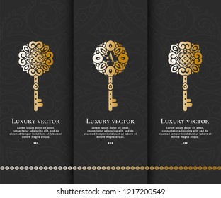 Vector set of luxury golden keys. Elegant, classic elements. Can be used for jewelry, beauty and fashion industry. Great for logo, monogram, invitation, flyer, menu, brochure, background, or any idea.
