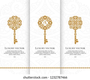 Vector set of luxury golden keys. Elegant, classic elements. Can be used for jewelry, beauty and fashion industry. Great for logo, monogram, invitation, flyer, menu, brochure, background, or any idea.