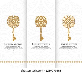 Vector set of luxury golden keys. Elegant, classic elements. Can be used for jewelry, beauty and fashion industry. Great for logo, monogram, invitation, flyer, menu, brochure, background, or any idea.