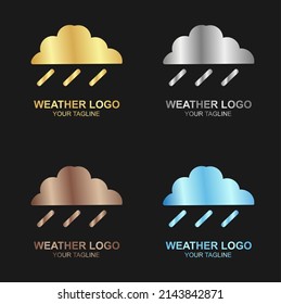 Vector set of luxury golden rain cloud logo on black background, and also in color, silver, bronze and diamond