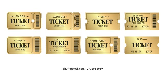 Conjunto de Vector de Luxury Golden Ticket. Cupón en Colores dorados y negros. Admite una señal. Invitar ticket o pase. Ilustración vectorial. 