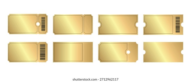 Conjunto de Vector de Plantillas de entradas de oro de lujo. Cupón vacío en Colores dorados y negros. Admite una señal. Invitar ticket o pase. Ilustración vectorial. 