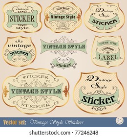 Vector set: Luxury golden vintage stickers or label in calligraphic style for decoration and design