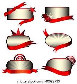 Vector set of luxury  metallic   labels with red banners