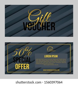 Vector set of luxury modern gift voucher card template with rectangle in gold and dark color