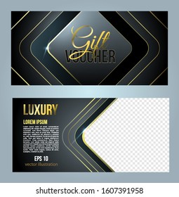 Vector set of luxury modern gift voucher card template with rectangle in gold and dark color