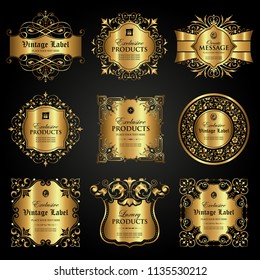 Vector set of luxury ornamental gold label in vintage style