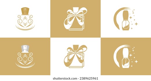 Vector set of luxury perfume bottle logo design inspiration collection premium perfume minimalist style Premium Vector