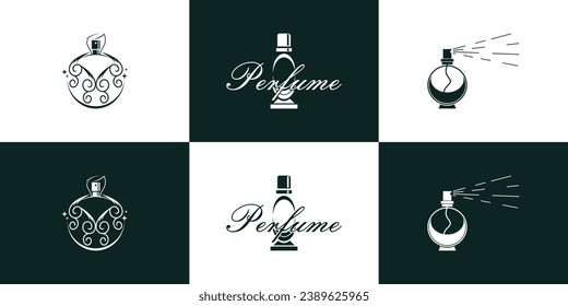 Vector set of luxury perfume bottle logo design inspiration collection premium perfume minimalist style Premium Vector