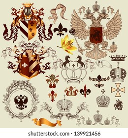 Vector set of luxury royal vintage elements for your heraldic design