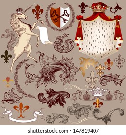 Vector set of luxury royal vintage elements for your heraldic design