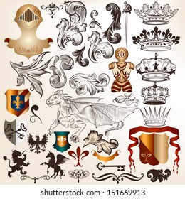 Vector set of luxury royal vintage elements for your heraldic design