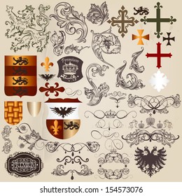 Vector set of luxury royal vintage elements for your heraldic design