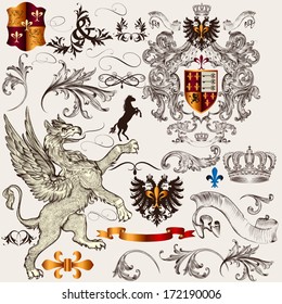 Vector set of luxury royal vintage elements for your heraldic design