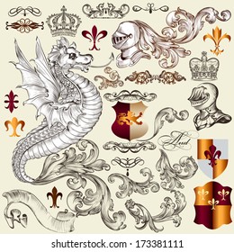 Vector set of luxury royal vintage elements for your heraldic design