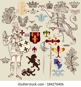 Vector set of luxury royal vintage elements for your heraldic design