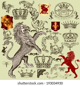 Vector set of luxury royal vintage elements for your heraldic design