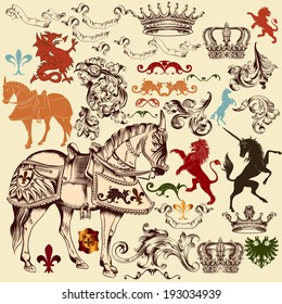 Vector set of luxury royal vintage elements for your heraldic design