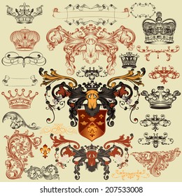 Vector set of luxury royal vintage elements for your heraldic design