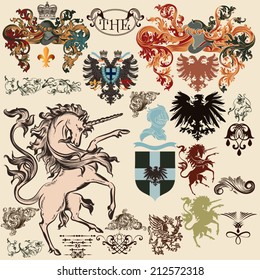 Vector set of luxury royal vintage elements for your heraldic design