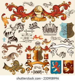 Vector set of luxury royal vintage elements for your heraldic design