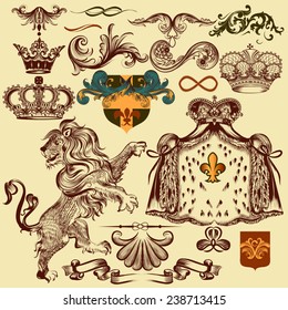 Vector set of luxury royal vintage elements for your heraldic design