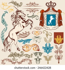 Vector set of luxury royal vintage elements for your heraldic design