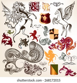 Vector set of luxury royal vintage elements for your heraldic design