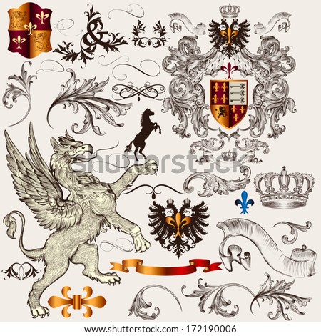 Vector set of luxury royal vintage elements for your heraldic design