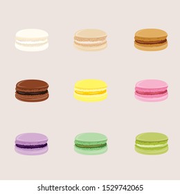 Vektorset-Macarons. 
Macarons mit verschiedenen Geschmacksrichtungen für Ihr Menü.