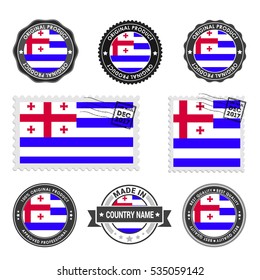 Vector set of made in the Ajaria labels. Approved Product, Original Product Stamps label design. country flag air mail stamp, vector illustration