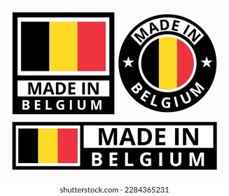 Vector set made in Belgium design product labels business icons illustration