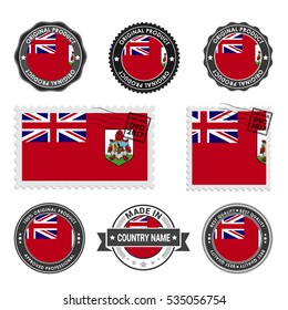 Vector set of made in the Bermuda labels. Approved Product, Original Product Stamps label design. country flag air mail stamp, vector illustration