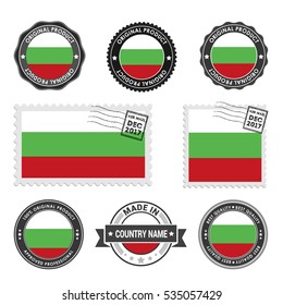 Vector set of made in the Bulgaria labels. Approved Product, Original Product Stamps label design. country flag air mail stamp, vector illustration