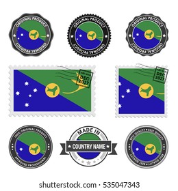 Vector set of made in the Christmas island labels. Approved Product, Original Product Stamps label design. country flag air mail stamp, vector illustration