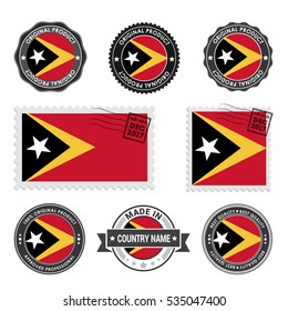 Vector set of made in the Easter Island Rapa Nui labels. Approved Product, Original Product Stamps label design. country flag air mail stamp, vector illustration