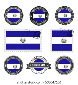 Vector set of made in the El Salvador labels. Approved Product, Original Product Stamps label design. country flag air mail stamp, vector illustration