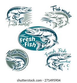 Vector set of made with fresh fish market logos, labels and badges for your design