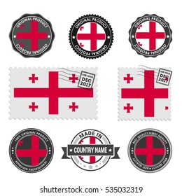 Vector set of made in the Georgia labels. Approved Product, Original Product Stamps label design. country flag air mail stamp, vector illustration