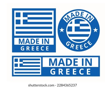 Vector set made in Greece design product labels business icons illustration