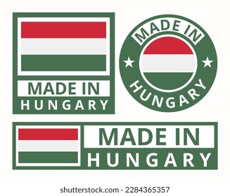 Vector set made in Hungary design product labels business icons illustration