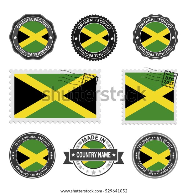 Vector Set Made Jamaica Labels Approved Stock Vector (Royalty Free