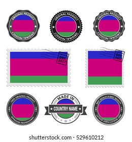 Vector set of made in the Kuban Peoples Republic labels. Approved Product, Original Product Stamps label design. country flag air mail stamp, vector illustration