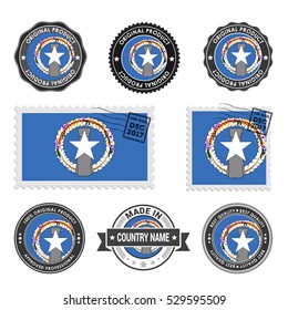 Vector set of made in the Northern Marciana Islands labels. Approved Product, Original Product Stamps label design. country flag air mail stamp, vector illustration