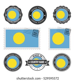 Vector set of made in the Palau labels. Approved Product, Original Product Stamps label design. country flag air mail stamp, vector illustration