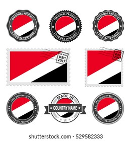 Vector set of made in the Principality of Sealand labels. Approved Product, Original Product Stamps label design. country flag air mail stamp, vector illustration
