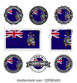 Vector set of made in the South Georgia labels. Approved Product, Original Product Stamps label design. country flag air mail stamp, vector illustration
